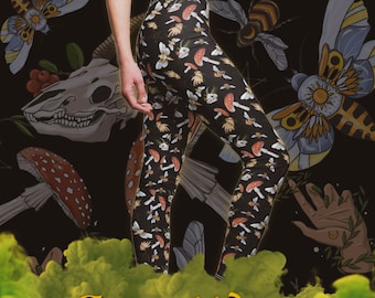 Green Witch Mushroom Leggings / Yoga Pants / Casual Stretchy Tights
