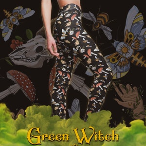 Green Witch Mushroom Leggings / Yoga Pants / Casual Stretchy Tights