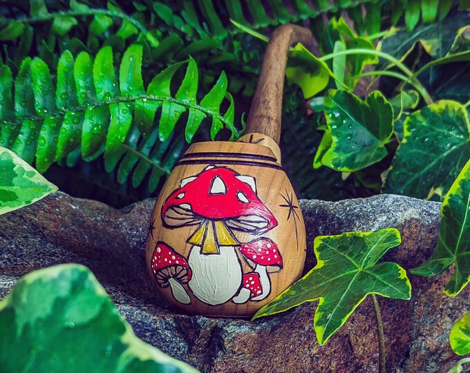 Amanita Painted Pipe for Smoking Tobacco / Sherlock Mushroom Pipe / Fly Agaric / Witchy Pagan / Shaman Ceremonial