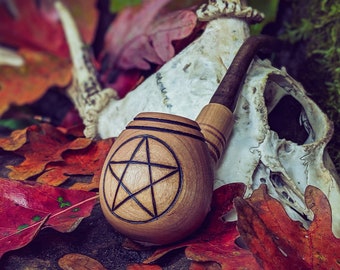 Pentacle Tobacco Pipe / Sherlock Pipe / Witchy Gifts / Wiccan Gifts / Wooden Pipe