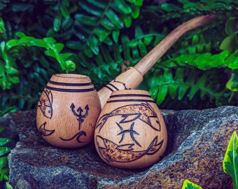 Pisces Zodiac Astrology Wood Burned Tobacco Pipe for Smoking / Constellation / Star Sign / Sherlock