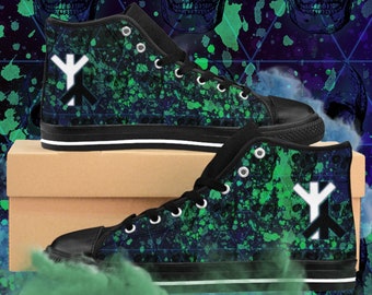 Men's Hi Top Algiz Life and Death Sneakers / Unisex Shoes / Viking Rune Norse Design / Valknut
