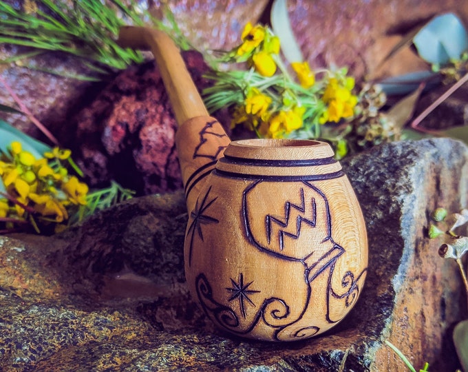 Aquarius Zodiac Astrology Wood Burned Tobacco Pipe for Smoking / Constellation / Star Sign / Sherlock