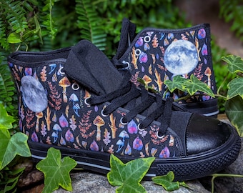 Mushroom Moon Hi-Top Shoes / Pagan Clothing / Witchy Clothing