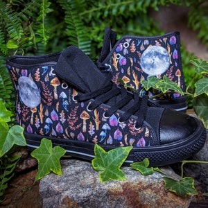 Mushroom Moon Hi-Top Shoes / Pagan Clothing / Witchy Clothing