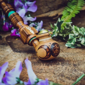 Witchy Triple Moon Goddess / Handmade Wooden Ceremonial Tobacco Pipe / Churchwarden / Wicca Hecate Inspired Design