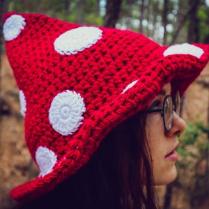Witchy Amanita Hand Crochet Pointy Hat / Mushroom / Muscaria / Witchy Style Vibes