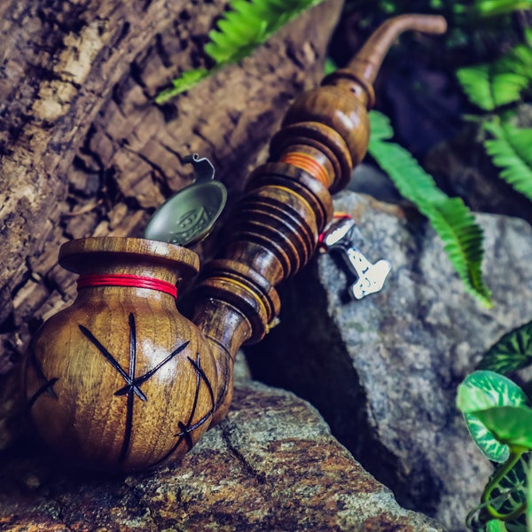 Pipa de tabaco Thor, el dios del trueno / Pipa de sacristán / Pipa de madera para fumar / Pipa ceremonial vikinga