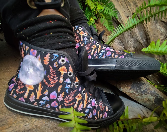 Women's Mushroom Moon Hi-Top Shoes / Pagan Clothing / Witchy Clothing