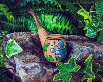 Oak Ogham Tobacco Wood Pipe for Smoking / Druid Shaman Pagan Celtic Irish / Duir