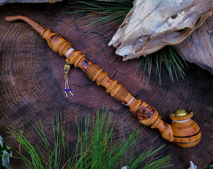 Odin the Allfather Wooden Tobacco Ceremonial Pipe for Smoking / Handmade Viking Wood w/ Norse Runes