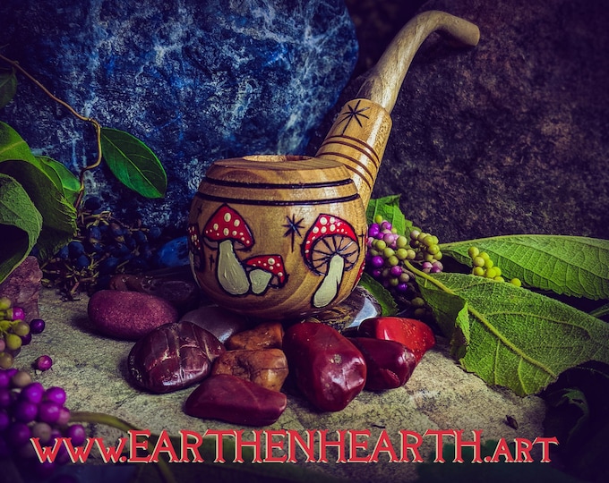 Witchy Toadstool Painted Pipe for Smoking Tobacco / Amanita Sherlock Pipe / Fly Agaric Mushroom Pipe / Pagan Boho Pipe / Shaman Ceremonial