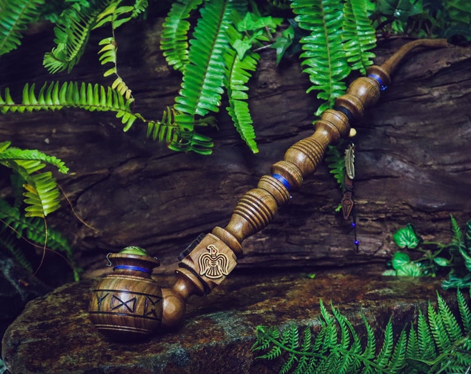 The Allfather Odin Tobacco Pipe / Churchwarden Extra Longstem / Rune Alphabet / Ceremonial Wooden Pipe for Smoking