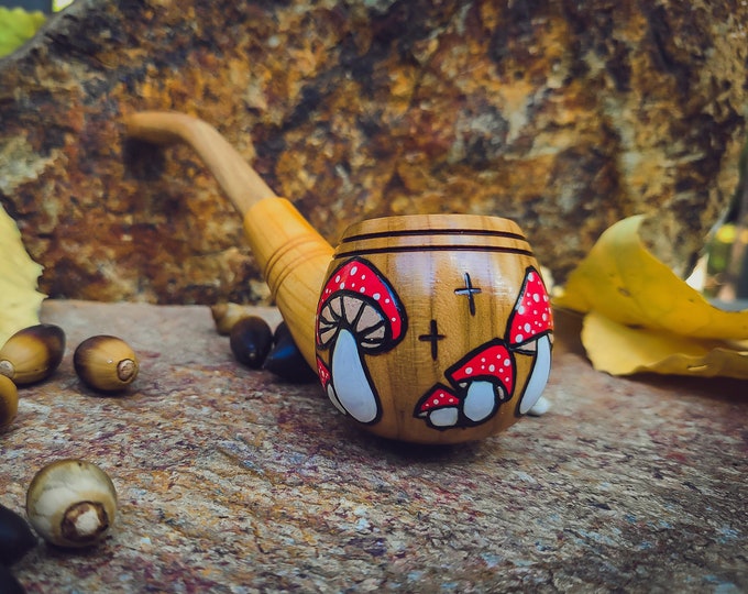 Amanita Mushroom Ring Wooden Tobacco Pipe for Smoking / Toadstool / Fly Agaric Sherlock / ooak cool / Cottagecore / Witchy / Natural Wood