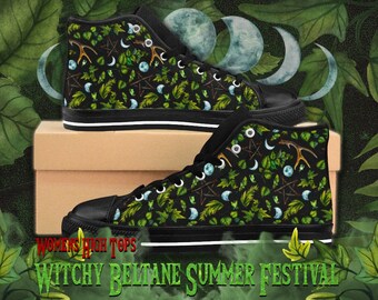 Witchy Beltane Summer Festival / Women's High Top Sneakers / Hi Top / Pagan Pentacle