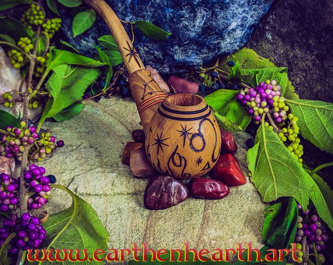 Leo Zodiac Astrology Wood Burned Tobacco Pipe for Smoking / Hippie Constellation Shooting Star / Witchy Wicca Boho Festival Peace Pipe