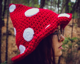 Witchy Amanita Hand Crochet Pointy Hat / Mushroom / Muscaria / Witchy Style Vibes