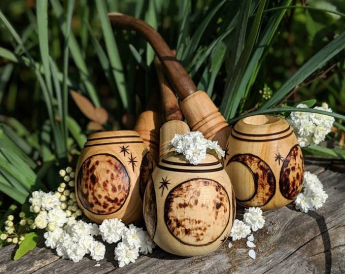 Triple Moon Witchy Pipe for Smoking / Hecate Tobacco Pipe / Wooden Pipe / Pagan Wicca Druid