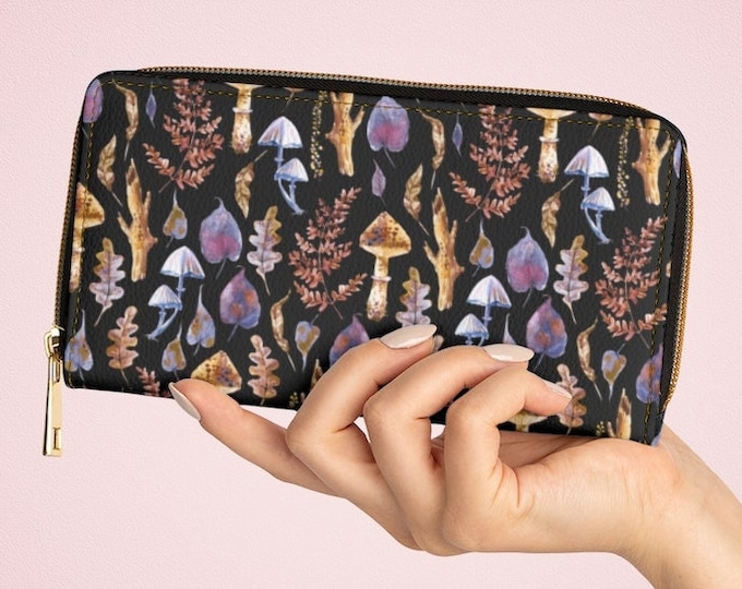 Witchy Mushrooms Forest Nature Zipper Wallet / Accessory Bag / Purse