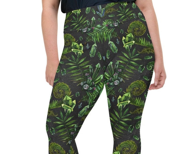 Witchy Crystals and Ferns Plus Size Leggings / Witchy Women / Pagan Hecate