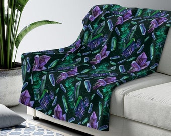 Witchy Crystal Ultra Soft Fleece Blanket / Altar Decor / Purple Green Hecate