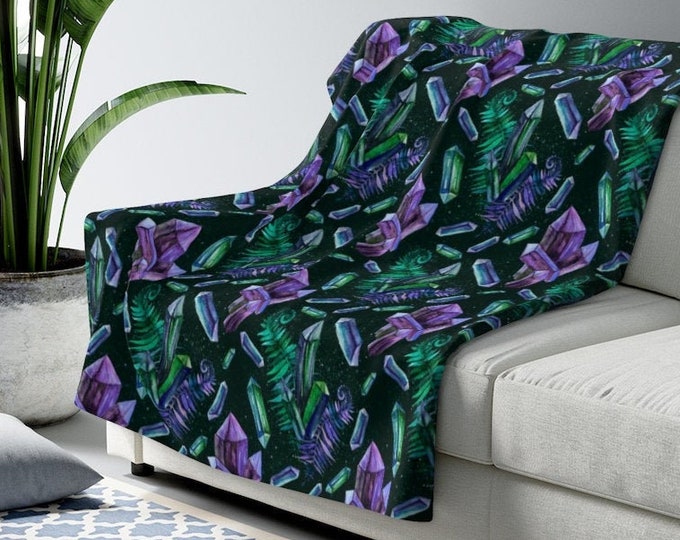 Witchy Crystal Ultra Soft Fleece Blanket / Altar Decor / Purple Green Hecate