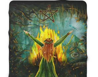 Witchy Blanket / Beltane Pentacle Faux Sherpa Throw / Two Sizes