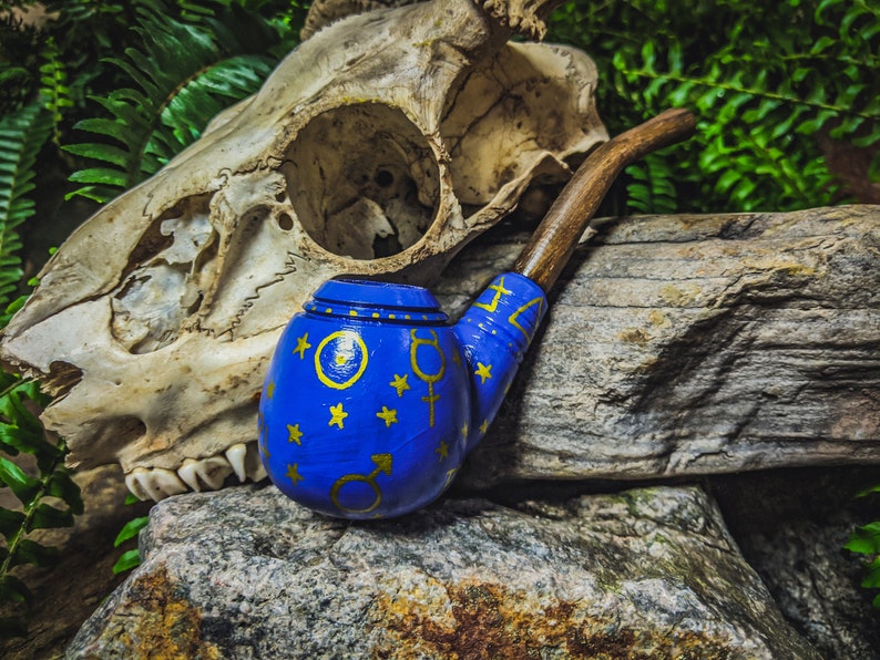 Alchemy Wizard Tobacco Pipe for Smoking / Wooden Sherlock / Hand Painted Alchemical Magick image 4
