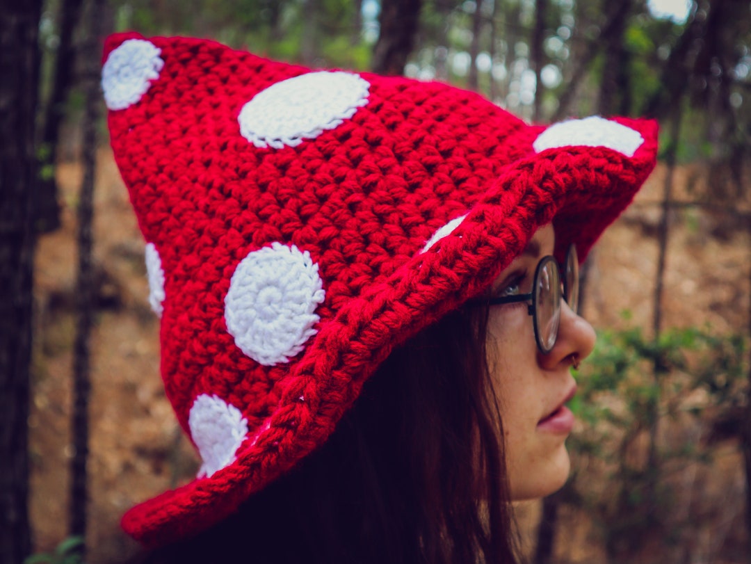 Witchy Amanita Hand Crochet Pointy Hat Mushroom Muscaria