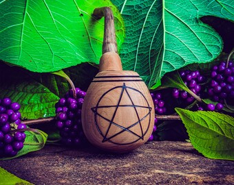 Pagan Pentacle Handmade Tobacco Pipe for Smoking / Witchy Samhain Druid Occult / Fantasy Sherlock Wicca Shaman Ceremonial Art / Gift Box