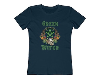 Green Witch Pagan Style Nature Tee / Druid Shaman Graphic Herbal Pentacle / SLIM FIT Shirt