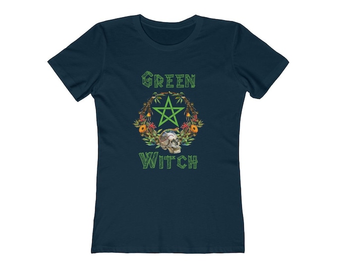 Green Witch Pagan Style Nature Tee / Druid Shaman Graphic Herbal Pentacle / SLIM FIT Shirt