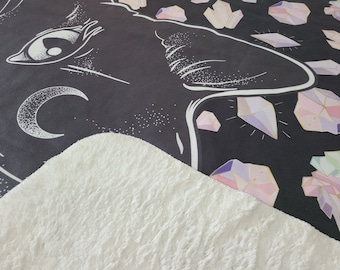 Witchy Cat Blanket / Crystal Blanket / Wicca Blanket / Black Cat / Wicca Gift / Soft Fluffy Throw / Wiccan Decor