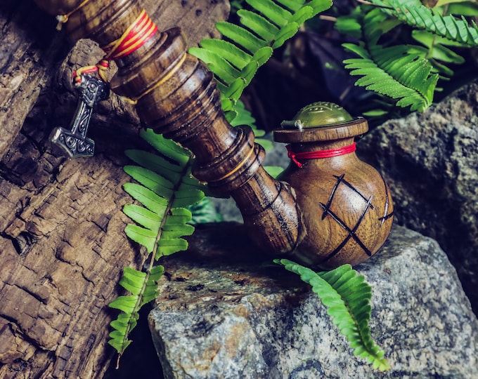 Thunder-God Viking Fantasy Tobacco Pipe / Churchwarden Pipe / Wooden Pipe for Smoking / Viking Ceremonial Thor War Runes