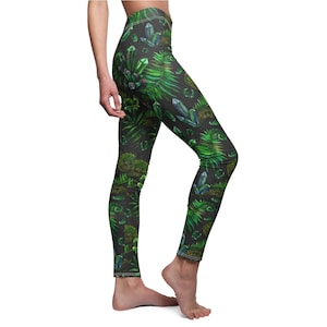 Witchy Emerald Crystal Fern Yoga Pants / Forest Wicca Witchcraft Gothic Nature Womens Black Tights