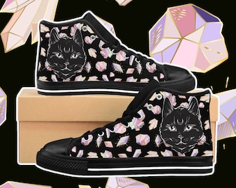 Witchy Clothing / High Top Sneakers / Women's Size / Hecate Wicca Canvas Shoes / Crystal Shoes