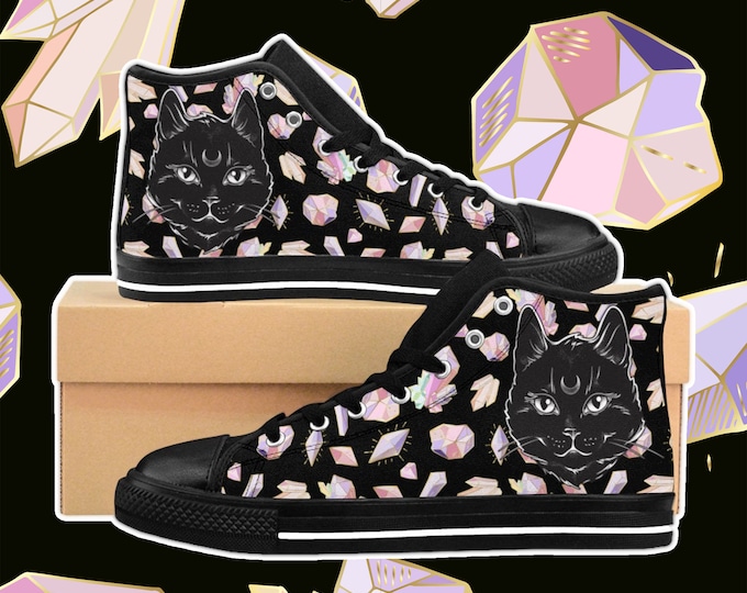 Witchy Clothing / High Top Sneakers / Women's Size / Hecate Wicca Canvas Shoes / Crystal Shoes