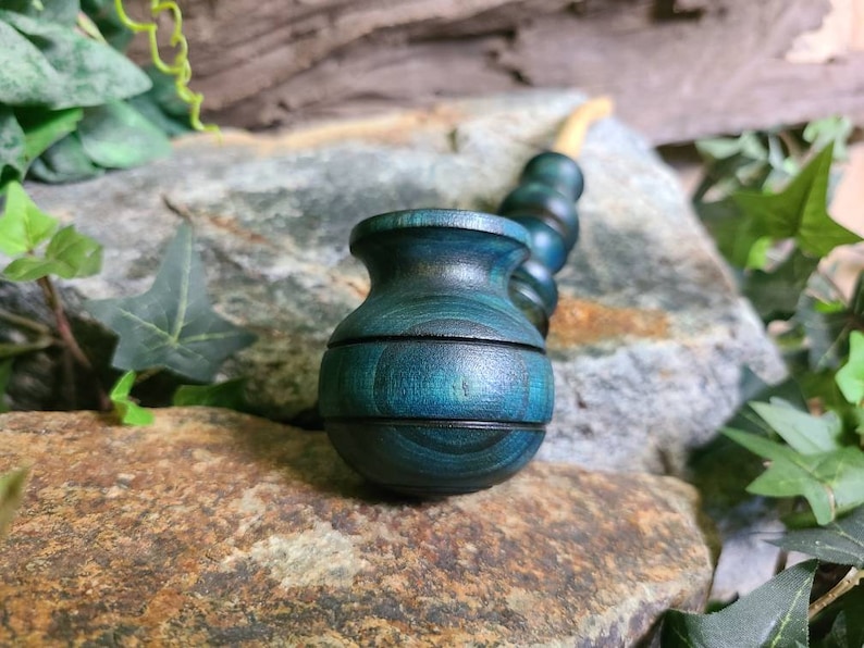 Handmade Wooden Tobacco Pipe for Smoking / Blue Tone Wood Churchwarden Pipe / Smoke Gift