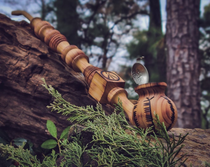 Celtic Tree Ogham Tobacco Pipe for Smoking  / Churchwarden Extra Long Wizard Style / Handmade Wood Irish Alphabet / Ceremonial Wooden