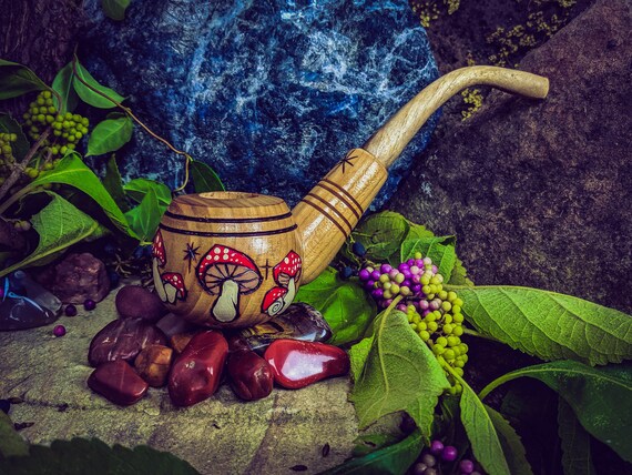 Witchy Toadstool Painted Pipe for Smoking Tobacco / Amanita Sherlock Pipe /  Fly Agaric Mushroom Pipe / Pagan Boho Pipe / Shaman Ceremonial