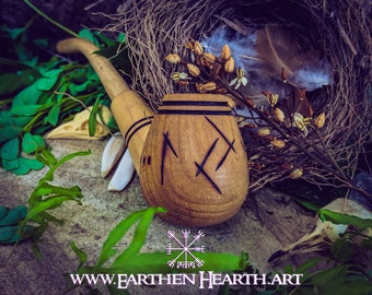 Viking Rune Wood Tobacco Pipe for Smoking / Death Transformation Rebirth / Asatru Heathen Pagan Witchy Druid Shaman Ceremonial Ritual Altar