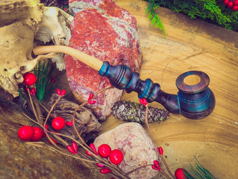 Handmade Wooden Tobacco Pipe for Smoking / Blue Tone Wood Churchwarden Pipe / Smoke Gift