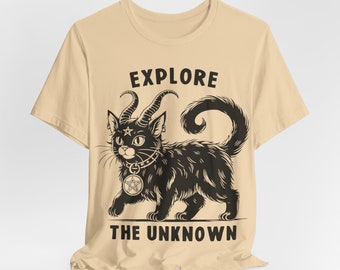 Witchy Pentacle Black Cat / Explore the Unknown / Unisex Short Sleeve Tee / humane, no-sweat-shop, sustainable / Multi-color options T shirt