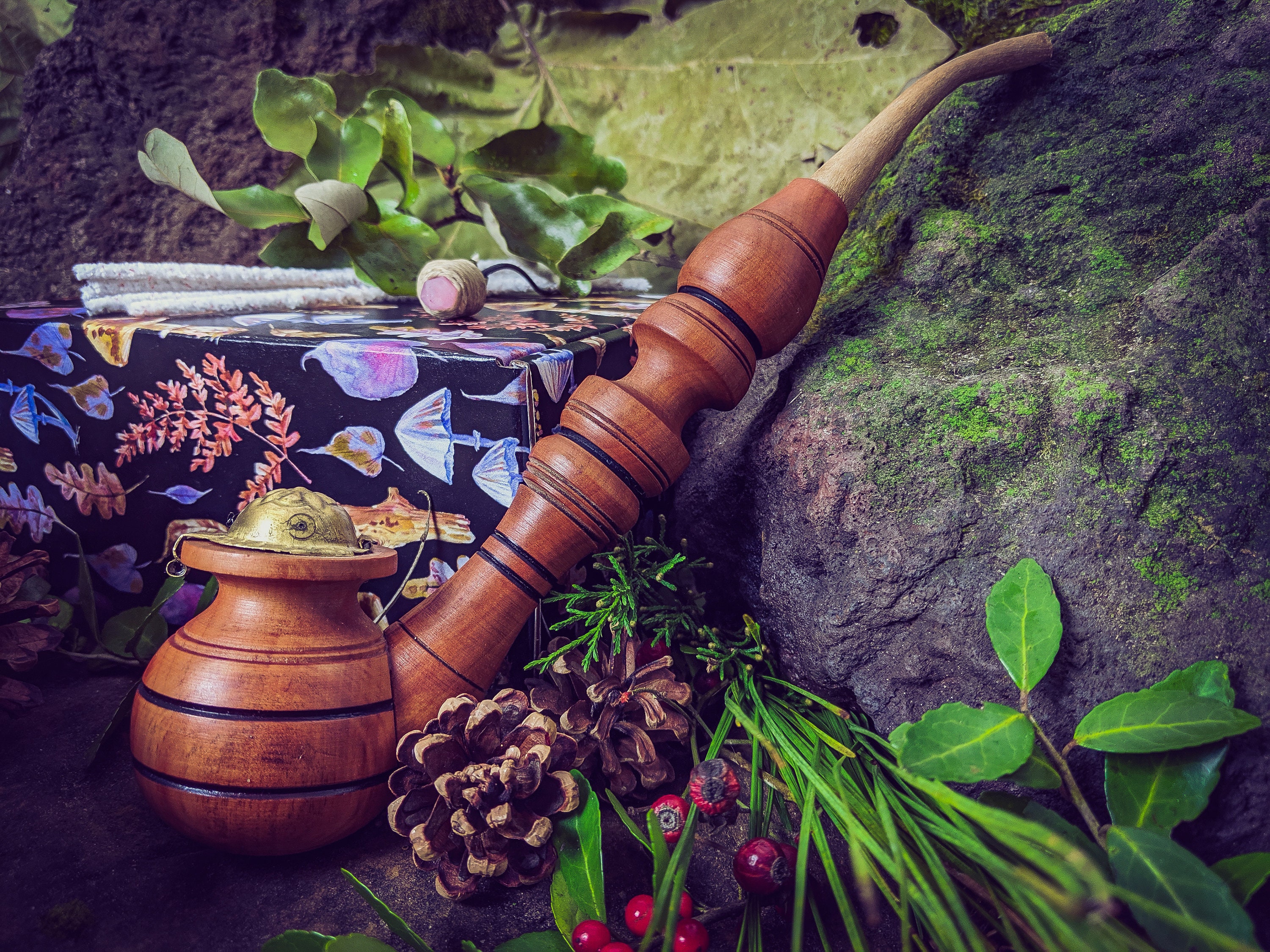 Cherry Wood Tobacco Pipe with Lid Gift Box / Churchwarden Pipe / One of