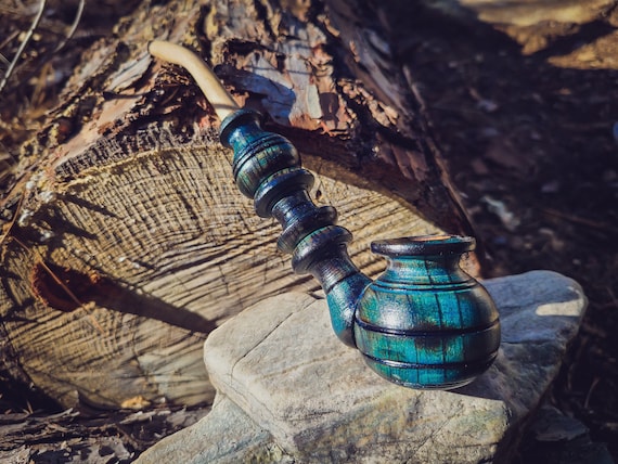 Handmade Wooden Tobacco Pipe for Smoking / Blue Tone Wood Churchwarden Pipe / Smoke Gift