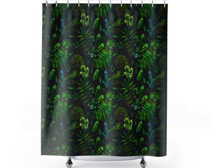 Witchy Ferns and Crystals Shower Curtain / Witchy Style / Hecate / Travel trailer / RV Curtain