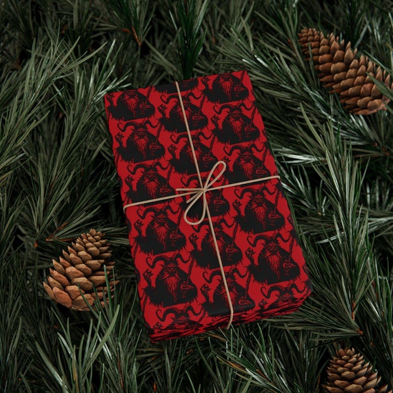 Krampus Xmas themed gift wrap - cool  / Creepy / eye catching, one of a kind wrapping paper, unique gift decor Folklore / Fantasy Christmas