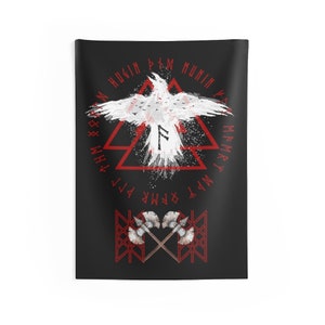 Viking Raven Wyrd / Tapestry & Flag / Odin Hugin Munin Valknut Runes