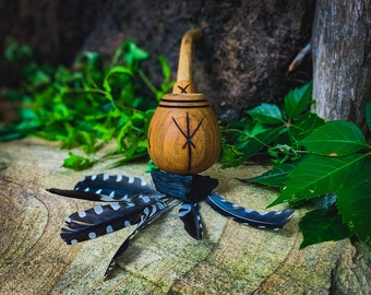 Runic Viking Tobacco Pipe for Smoking Algiz Gebo Hagalaz Jera / Heathen Asatru Pagan / Fantasy Style / Witchy Druid Shaman Ceremonial Wood