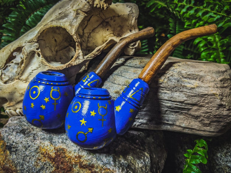 Alchemy Wizard Tobacco Pipe for Smoking / Wooden Sherlock / Hand Painted Alchemical Magick image 9